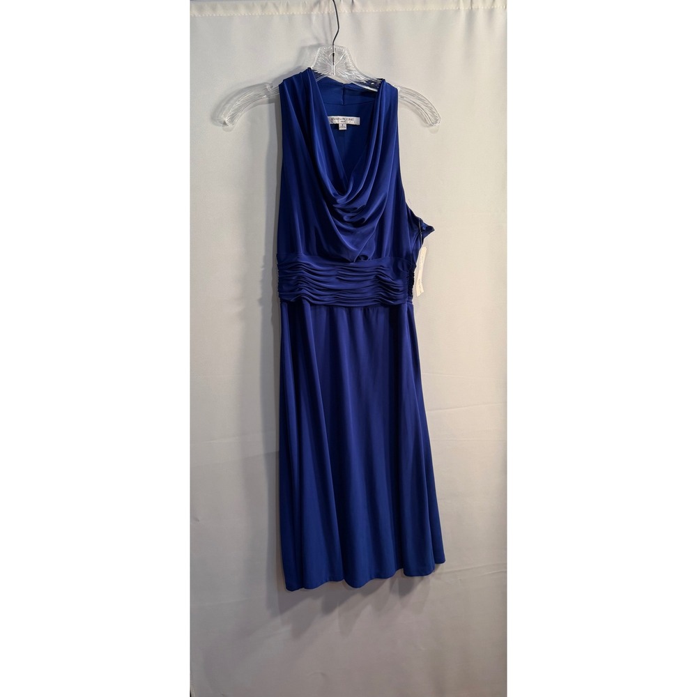 Evan-Picone Dress Women's 8 Cobalt Blue Cowl Neck Ruched Waist Sleeveless Midi
